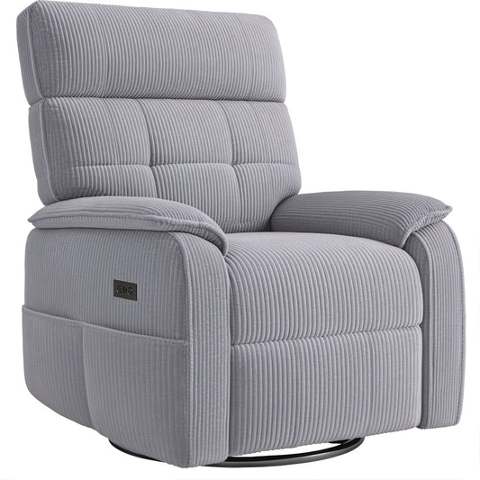 Fauteuil inclinable pivotant électrique - Fauteuil inclinable surdimensionné et robuste avec ports USB/Type-C, revêtement en velours côtelé moelleux