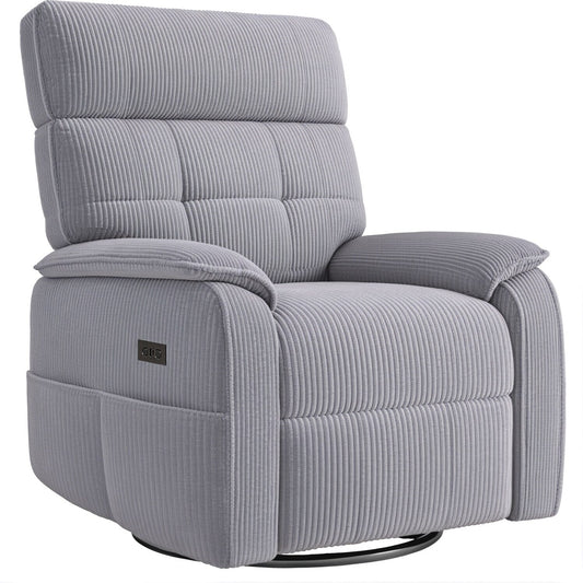 Fauteuil inclinable pivotant électrique - Fauteuil inclinable surdimensionné et robuste avec ports USB/Type-C, revêtement en velours côtelé moelleux