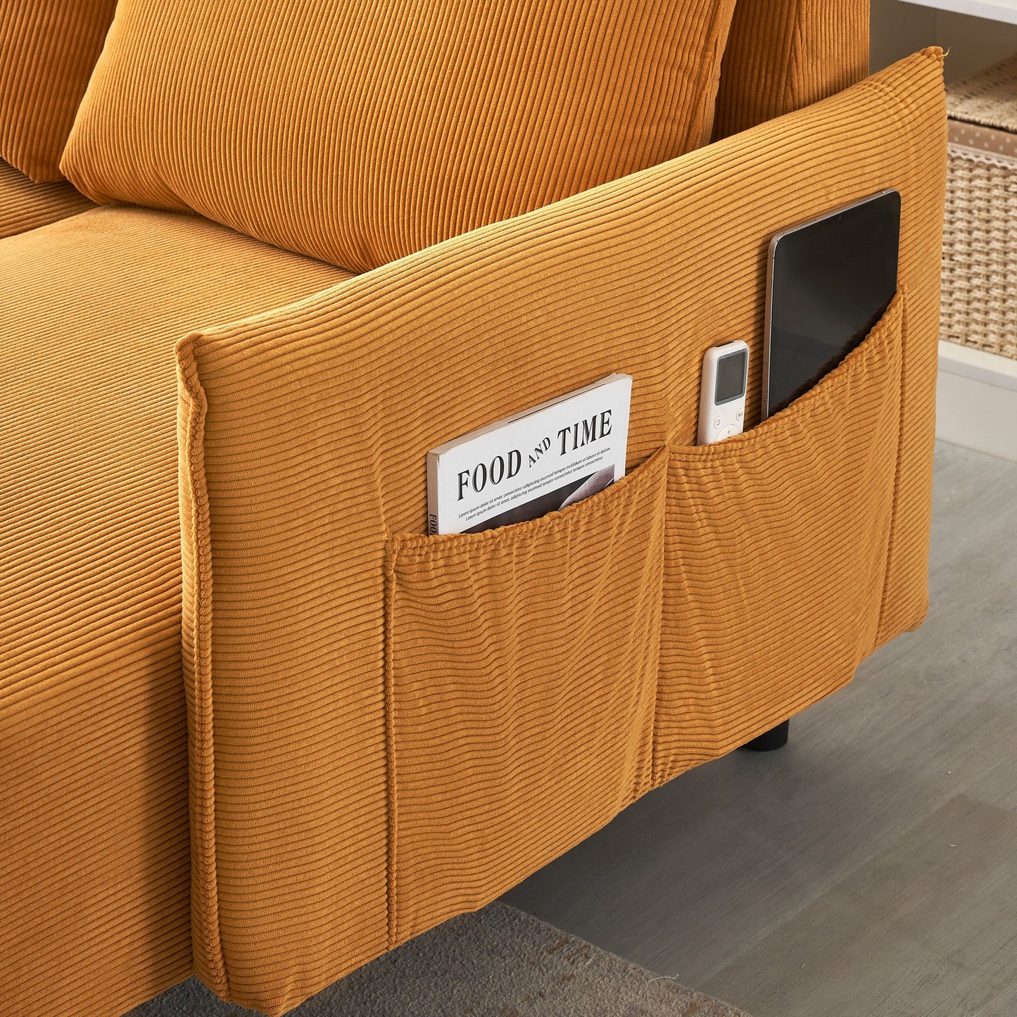 Élégant canapé en velours de 200 cm – Canapé spacieux avec garniture en métal et 3 coussins pour les espaces modernes