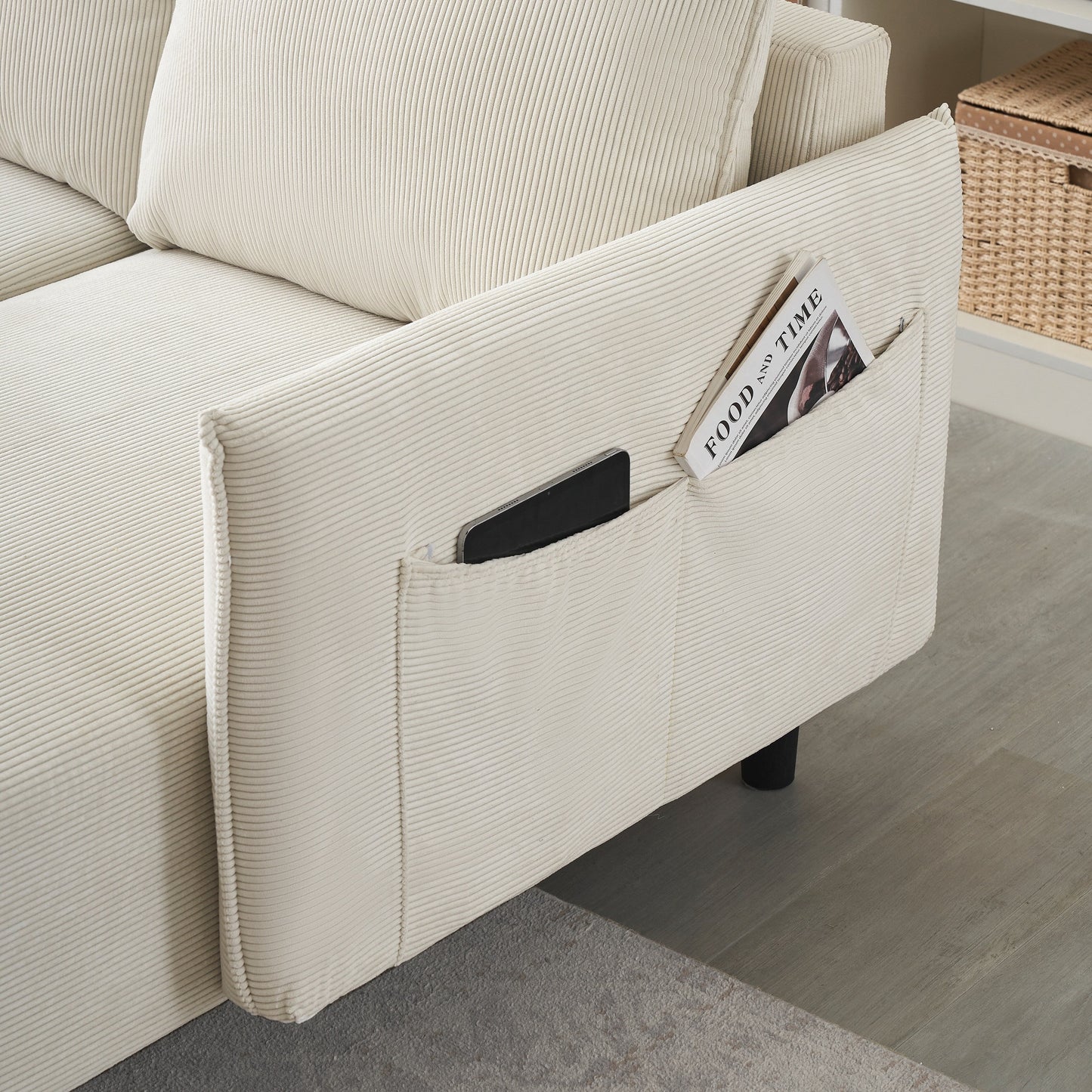 Élégant canapé en velours de 200 cm – Canapé spacieux avec garniture en métal et 3 coussins pour les espaces modernes