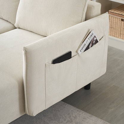 Élégant canapé en velours de 200 cm – Canapé spacieux avec garniture en métal et 3 coussins pour les espaces modernes