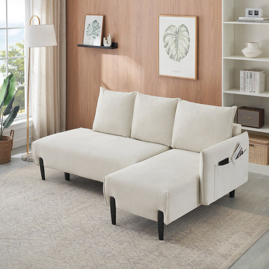 Élégant canapé en velours de 200 cm – Canapé spacieux avec garniture en métal et 3 coussins pour les espaces modernes