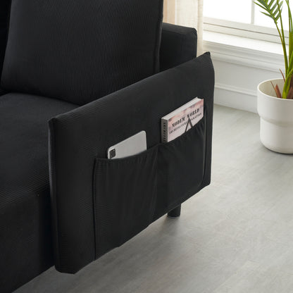 Élégant canapé en velours de 200 cm – Canapé spacieux avec garniture en métal et 3 coussins pour les espaces modernes