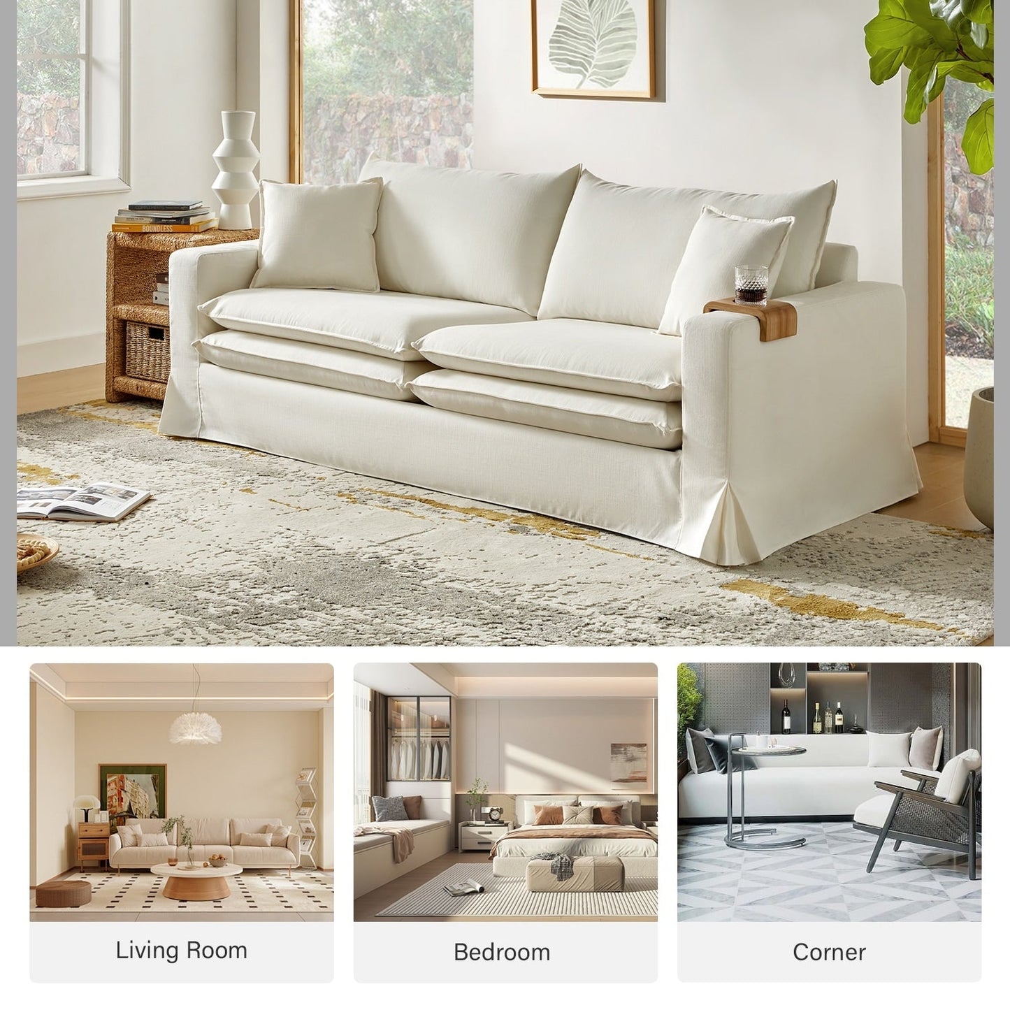 Canapé moderne Elias avec porte-gobelet et coussins réversibles par HULALA HOME