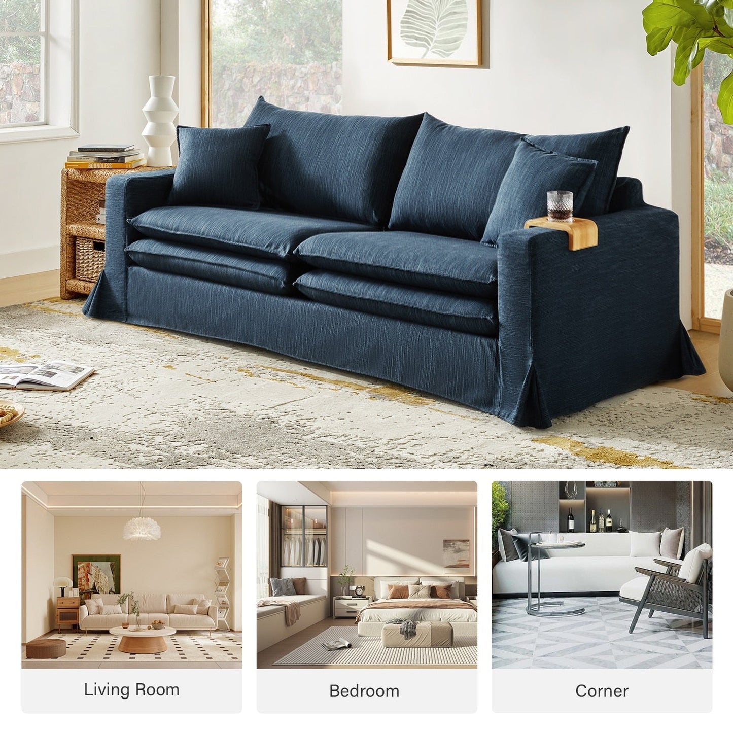 Canapé moderne Elias avec porte-gobelet et coussins réversibles par HULALA HOME