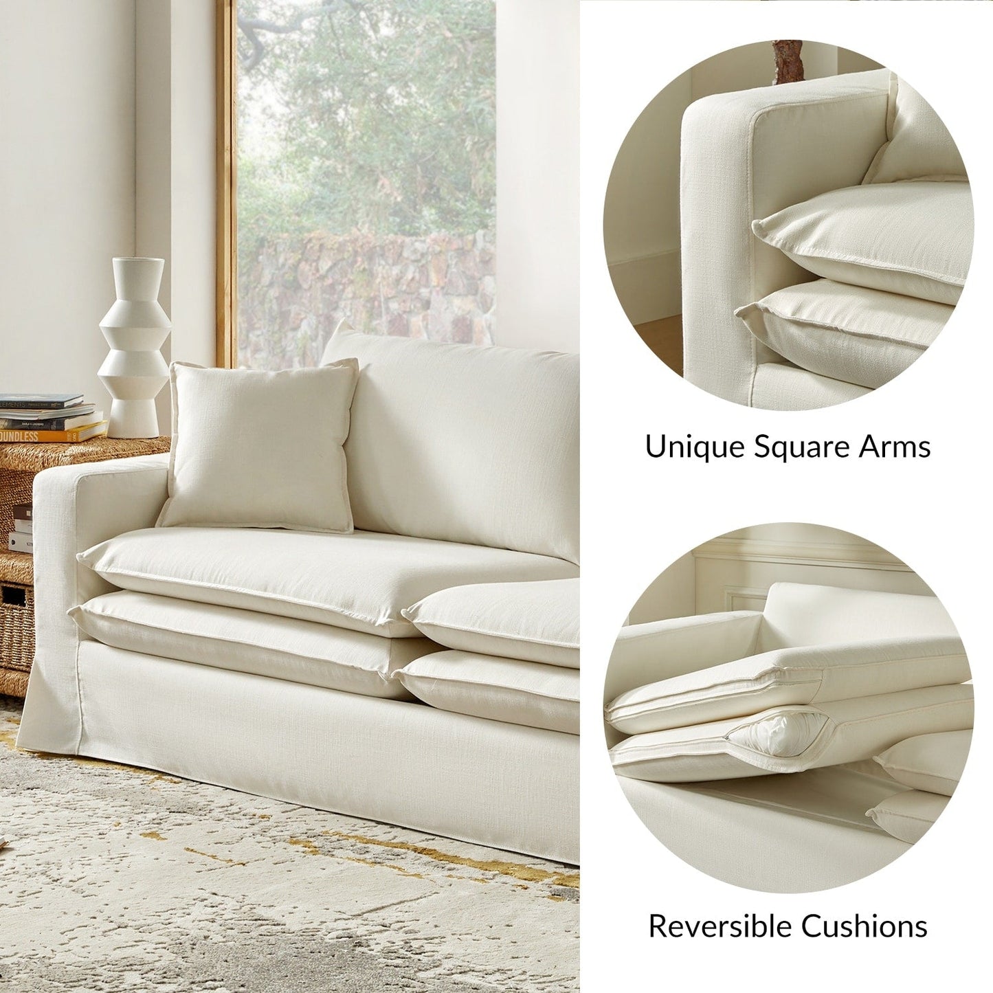 Canapé moderne Elias avec porte-gobelet et coussins réversibles par HULALA HOME