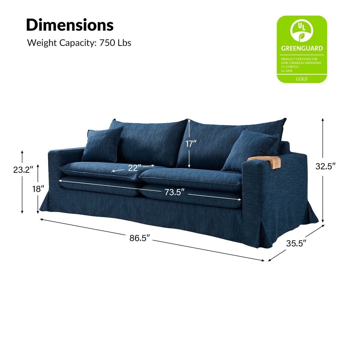 Canapé moderne Elias avec porte-gobelet et coussins réversibles par HULALA HOME