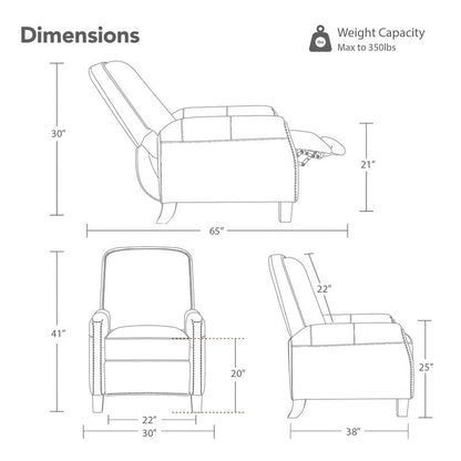 Fauteuil inclinable Elias Push Back pour adultes, fauteuil en similicuir pour salon