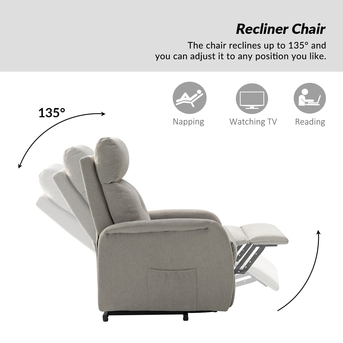 Fauteuil inclinable électrique à télécommande Elisa avec base en métal