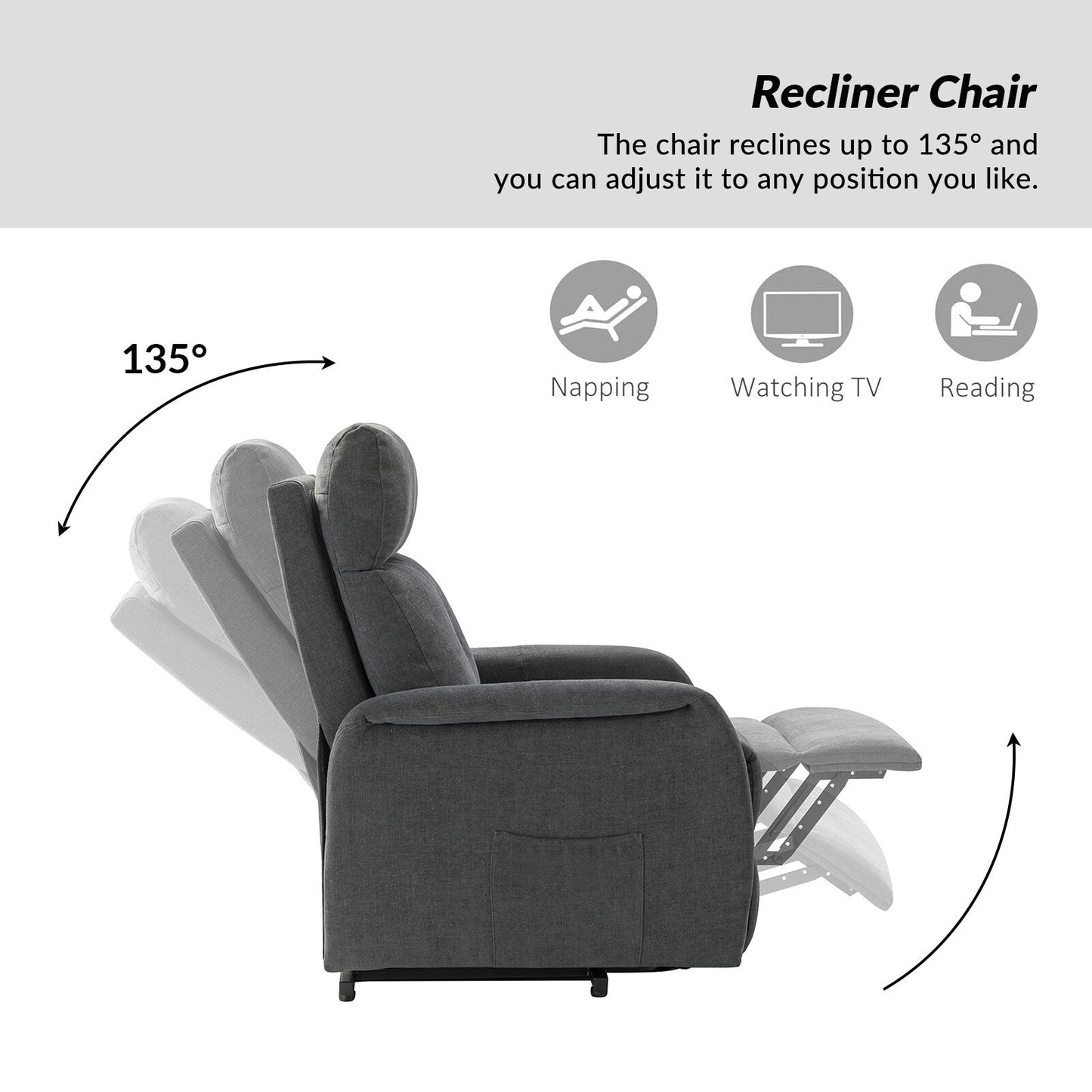 Fauteuil inclinable électrique à télécommande Elisa avec base en métal