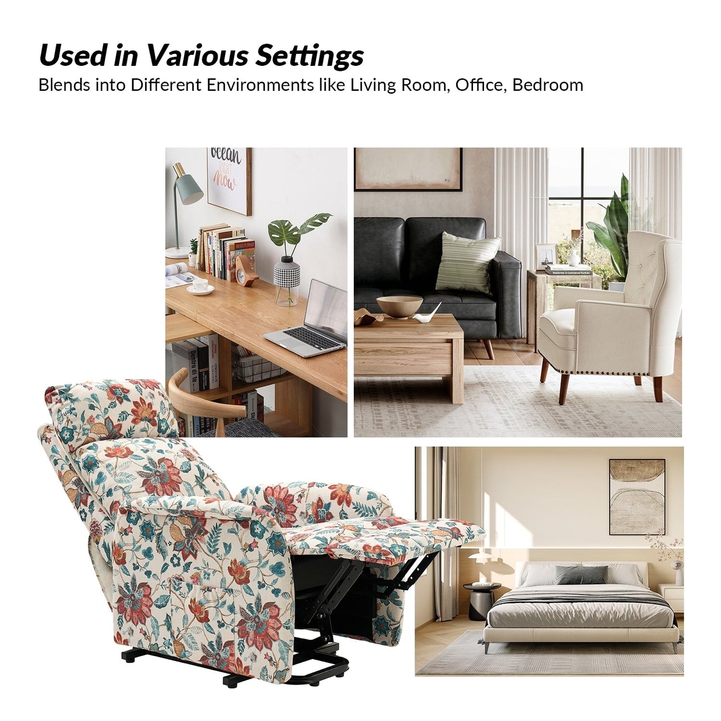 Fauteuil inclinable électrique à télécommande Elisa avec base en métal