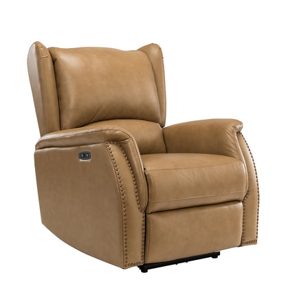 Fauteuil inclinable électrique en cuir véritable Eliseo avec port USB et design à oreilles