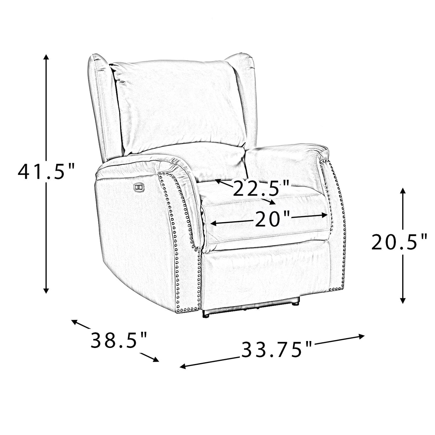 Fauteuil inclinable électrique en cuir véritable Eliseo avec port USB et design à oreilles
