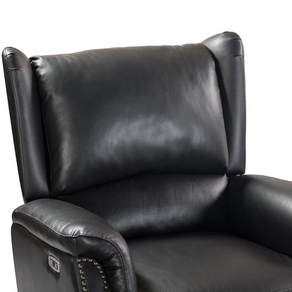 Fauteuil inclinable électrique en cuir véritable Eliseo avec port USB et design à oreilles