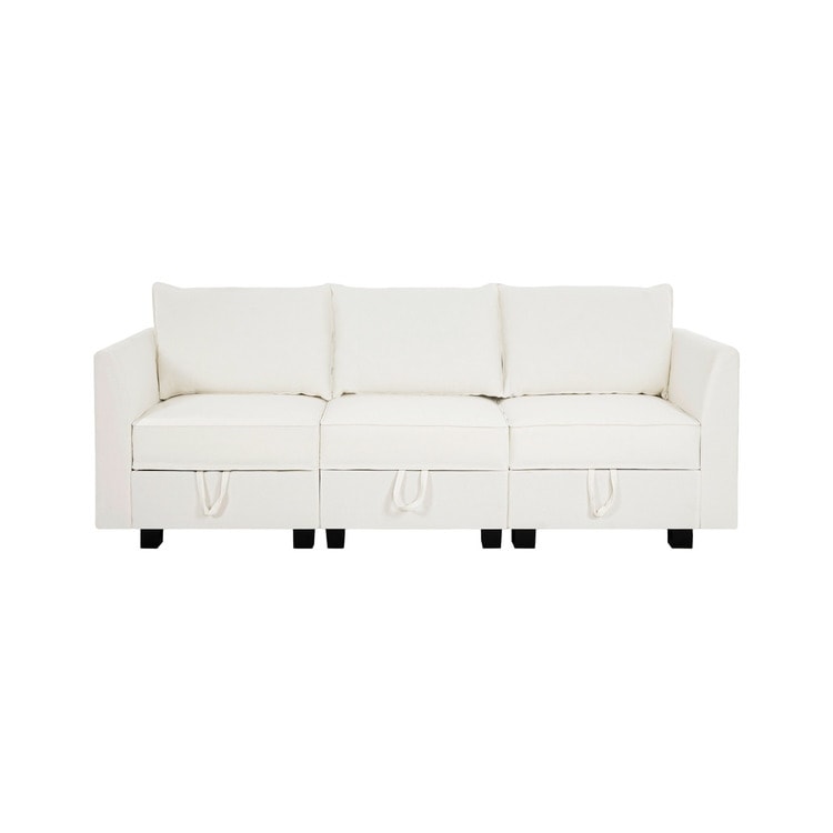 Canapé modulaire 3 pièces avec assise douce et confortable, canapé en lin avec cadre en bois robuste, idéal pour les petits espaces