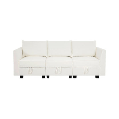 Canapé modulaire 3 pièces avec assise douce et confortable, canapé en lin avec cadre en bois robuste, idéal pour les petits espaces