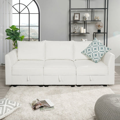 Canapé modulaire 3 pièces avec assise douce et confortable, canapé en lin avec cadre en bois robuste, idéal pour les petits espaces