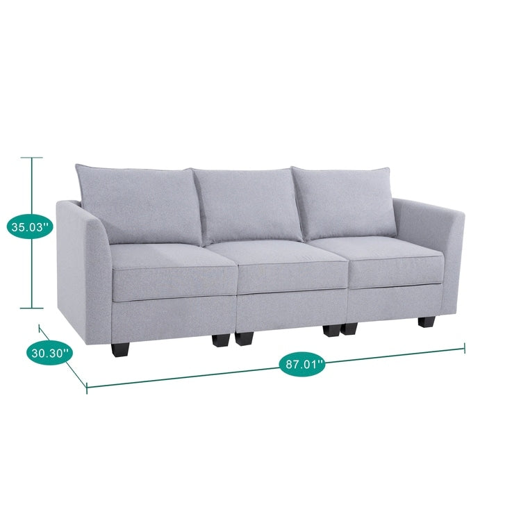 Canapé modulaire 3 pièces avec assise douce et confortable, canapé en lin avec cadre en bois robuste, idéal pour les petits espaces