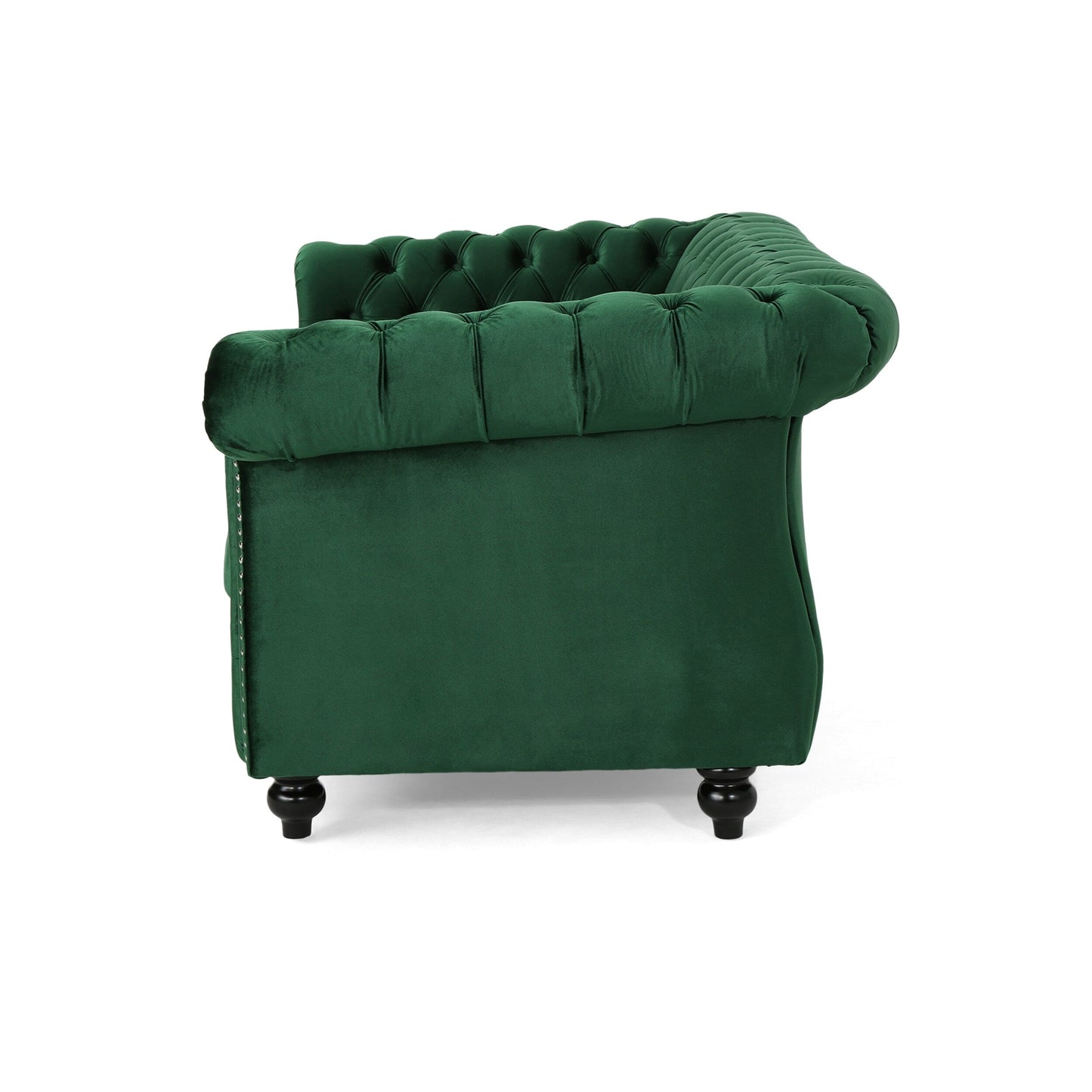 Canapé Chesterfield Emerald 61,75 pouces capitonné avec boutons, pieds en bois et têtes de clous pour le salon