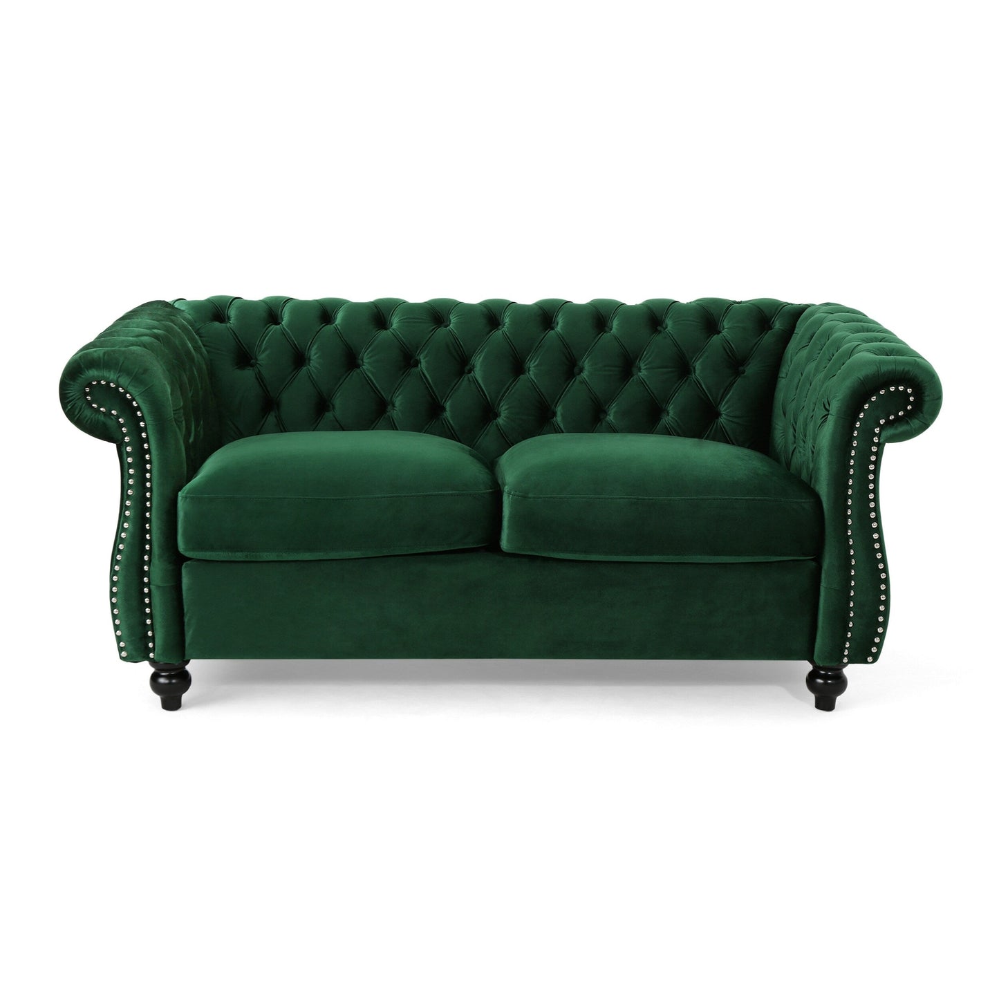Canapé Chesterfield Emerald 61,75 pouces capitonné avec boutons, pieds en bois et têtes de clous pour le salon