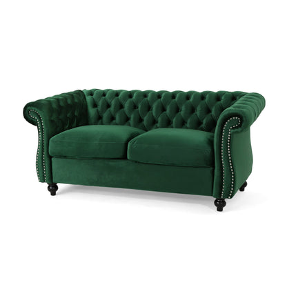 Canapé Chesterfield Emerald 61,75 pouces capitonné avec boutons, pieds en bois et têtes de clous pour le salon