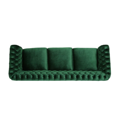 Canapé 3 places capitonné Chesterfield Emerald 84,75 avec clous et pieds en bois pour le salon