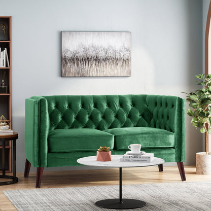 Canapé capitonné à boutons Emerald Loveseat avec pieds en bois
