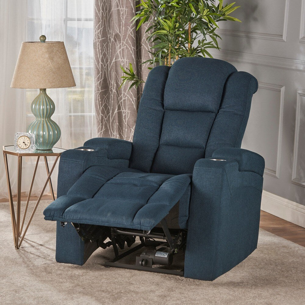 Fauteuil inclinable électrique en tissu Emersyn avec rangement pour accoudoirs et câble USB par Christopher Knight Home