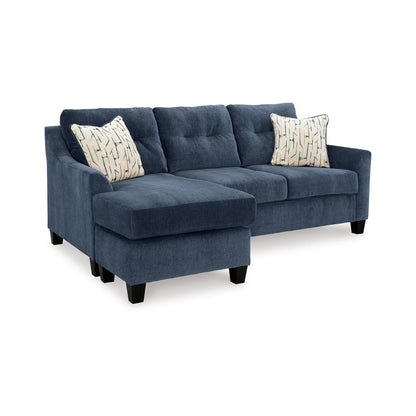 Canapé-lit queen-size Emilia, 3 coussins décoratifs, polyester bleu encre