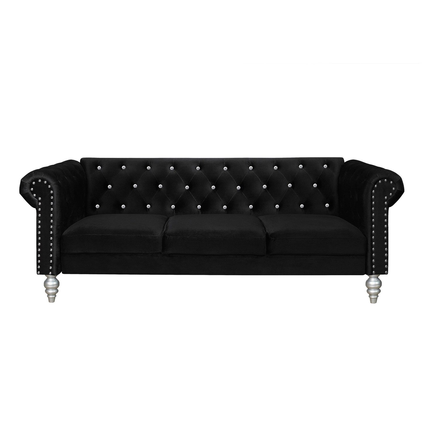 Ensemble de salon Clayfell Emma en velours avec accoudoirs roulés - Canapé