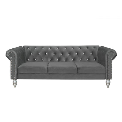 Ensemble de salon Clayfell Emma en velours avec accoudoirs roulés - Canapé