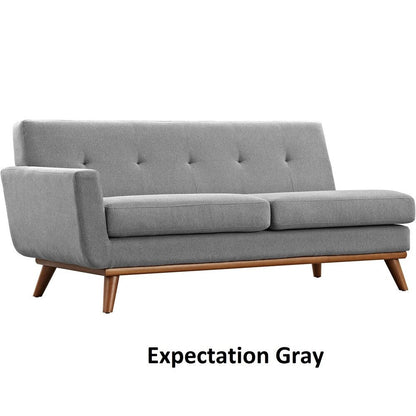 Causeuse à accoudoir gauche Engage, style moderne du milieu du siècle, en tissu rembourré, couleur azur