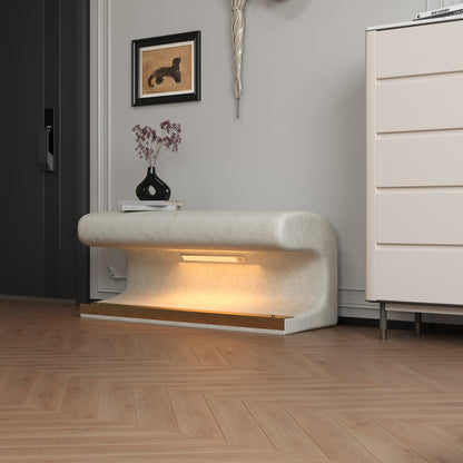 Banc d'entrée ottoman rembourré en cuir avec lumière à capteur LED pour salon, chambre à coucher, bout de lit
