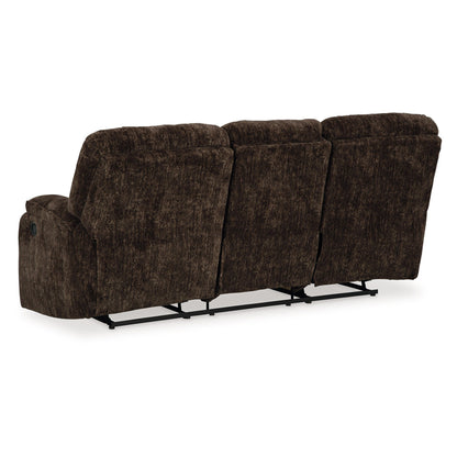 Canapé inclinable manuel Enzo, table rabattable, polyester marron, 220 cm