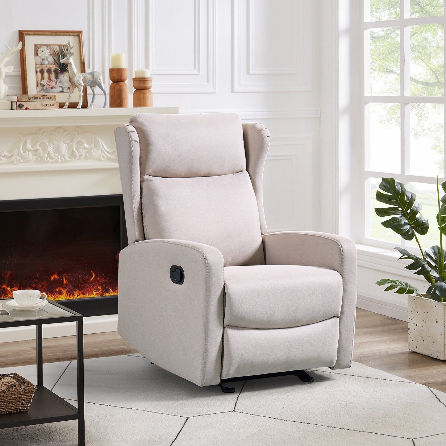 Fauteuil inclinable à bascule ergonomique pivotant à 360° en tissu avec support lombaire