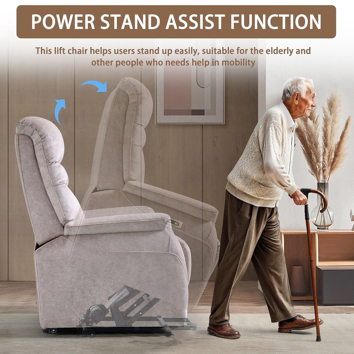 Fauteuil inclinable électrique ergonomique en velours avec télécommande et repose-pieds extensible