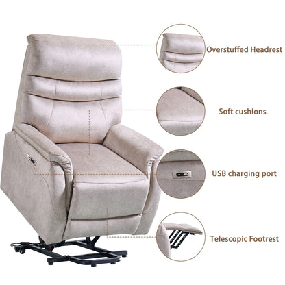 Fauteuil inclinable électrique ergonomique en velours avec télécommande et repose-pieds extensible