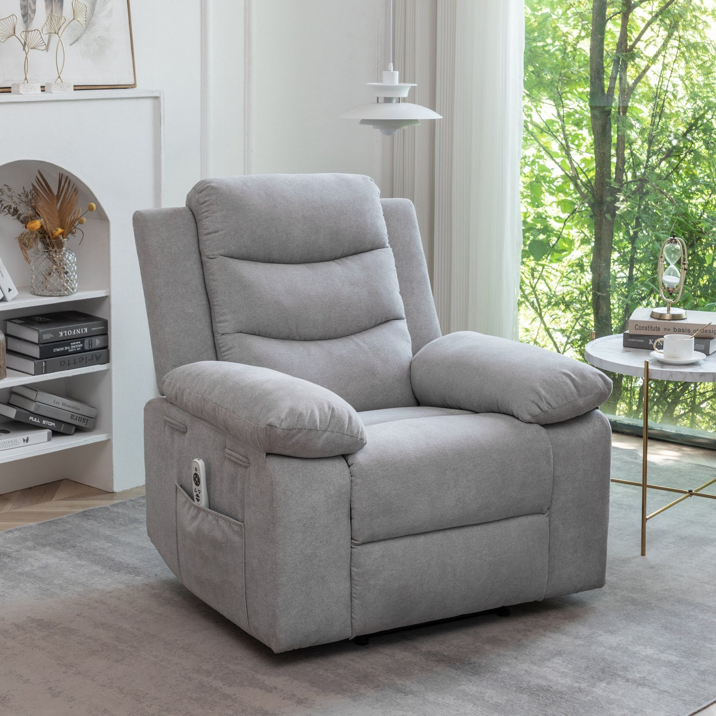 Fauteuil inclinable électrique ergonomique en velours avec massage par vibrations à 8 points, chauffage et poche latérale