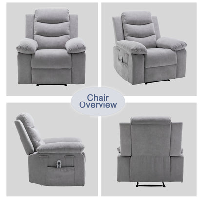 Fauteuil inclinable électrique ergonomique en velours avec massage par vibrations à 8 points, chauffage et poche latérale