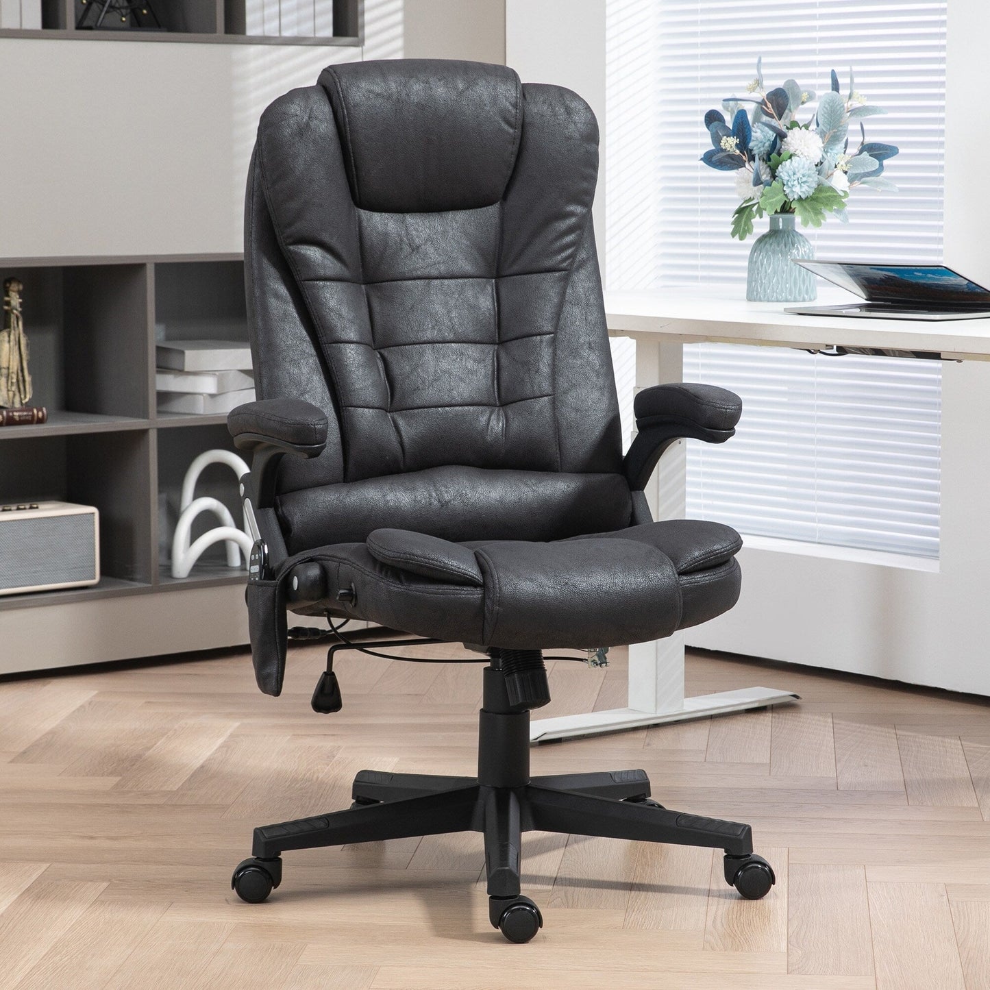 Fauteuil de bureau ergonomique chauffant et massant, inclinable, dossier haut, avec vibrations à 6 points et hauteur réglable