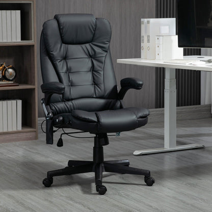 Fauteuil de bureau ergonomique et massant, inclinable et réglable à dossier haut, avec accoudoirs rembourrés et chauffage lombaire.