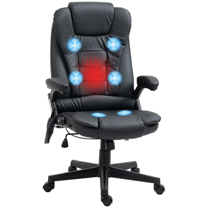 Fauteuil de bureau ergonomique et massant, inclinable et réglable à dossier haut, avec accoudoirs rembourrés et chauffage lombaire.