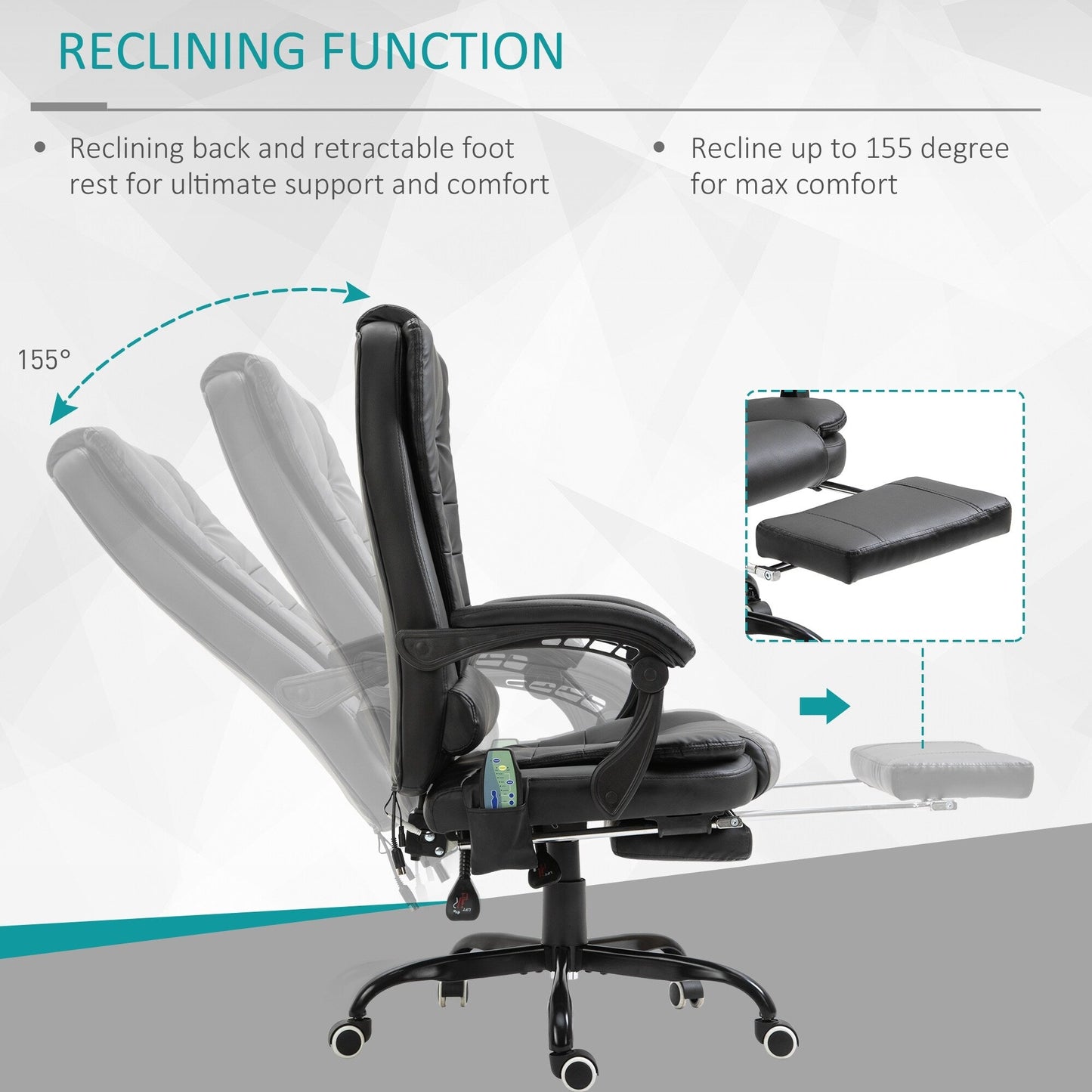 Fauteuil de bureau ergonomique et massant, inclinable et réglable, avec vibrations à 7 points et repose-pieds