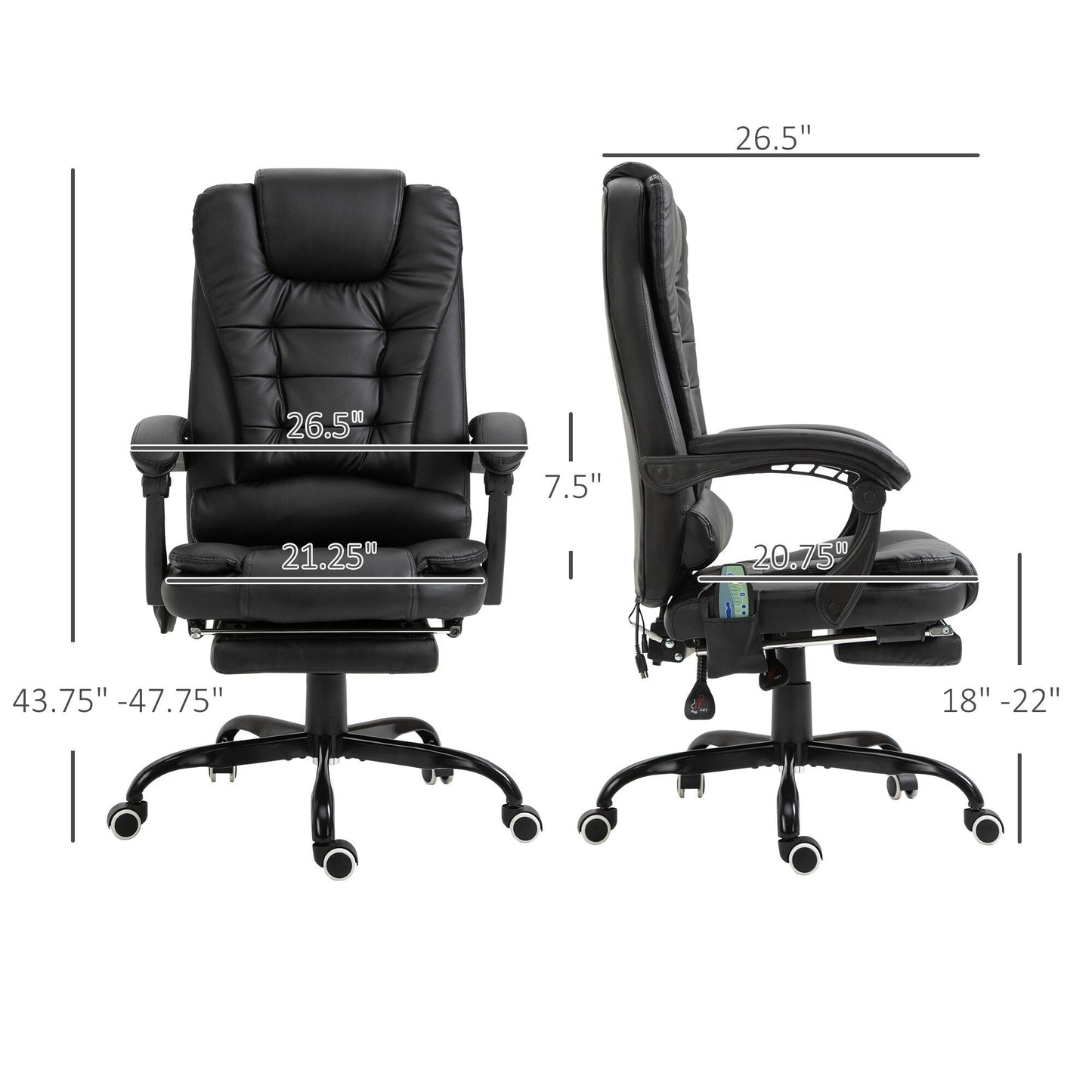 Fauteuil de bureau ergonomique et massant, inclinable et réglable, avec vibrations à 7 points et repose-pieds