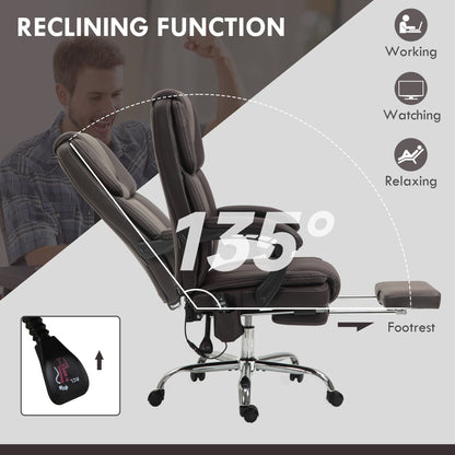 Fauteuil de bureau ergonomique et inclinable en cuir synthétique avec chauffage lombaire, repose-pieds et hauteur réglable