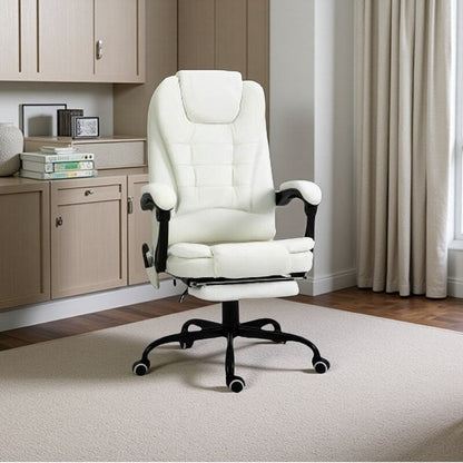 Chaise de bureau ergonomique en cuir PU avec massage à 7 points, dossier inclinable, coussin lombaire et repose-pieds rétractable