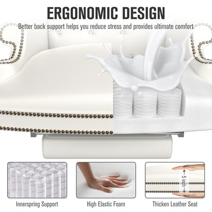 Fauteuil de bureau pivotant ergonomique en similicuir avec repose-pieds, dossier capitonné et décoration cloutée