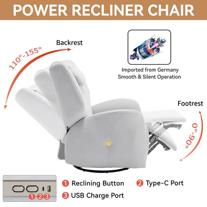 Fauteuil inclinable électrique ergonomique, pivotant et à bascule, avec ports USB et Type-C, coussin de soutien lombaire et cervical