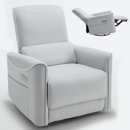 Fauteuil inclinable électrique ergonomique pivotant à 270°, mouvement de bascule doux, revêtement durable, ports USB et Type-C
