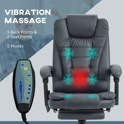 Chaise de bureau ergonomique à vibrations et massage avec dossier inclinable, hauteur réglable et repose-pieds rétractable